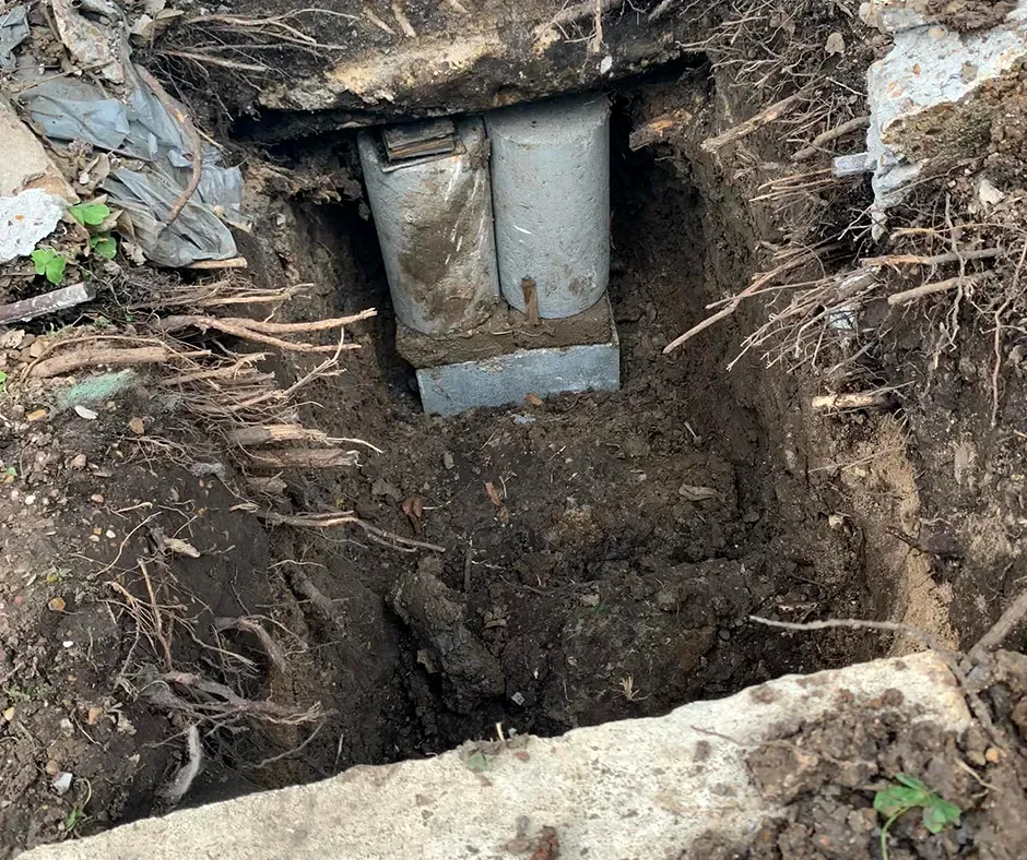 Exterior Foundation Repair in Progress in New Hampshire