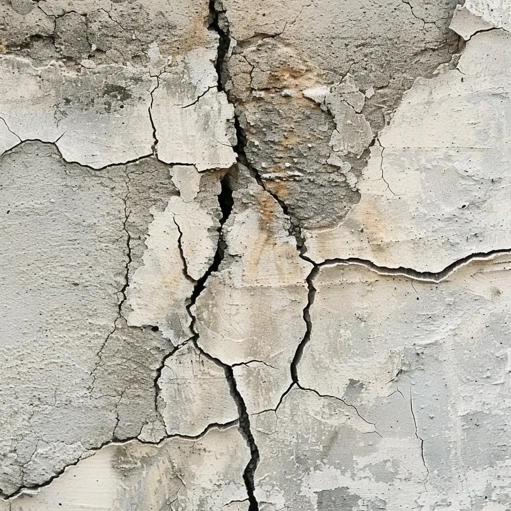 A close-up view of cracks in a foundation wall, illustrating potential entry points for water